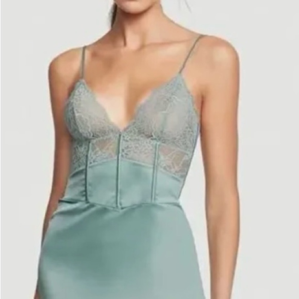 Victoria's Secret Satin Chemise with Lace - Seafoam